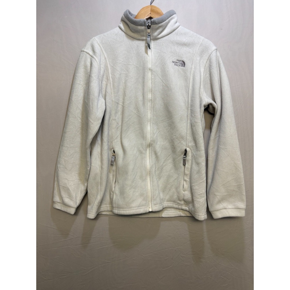 The North Face Full Zip Fleece Jacket Girls White Logo Zipper Pockets XL